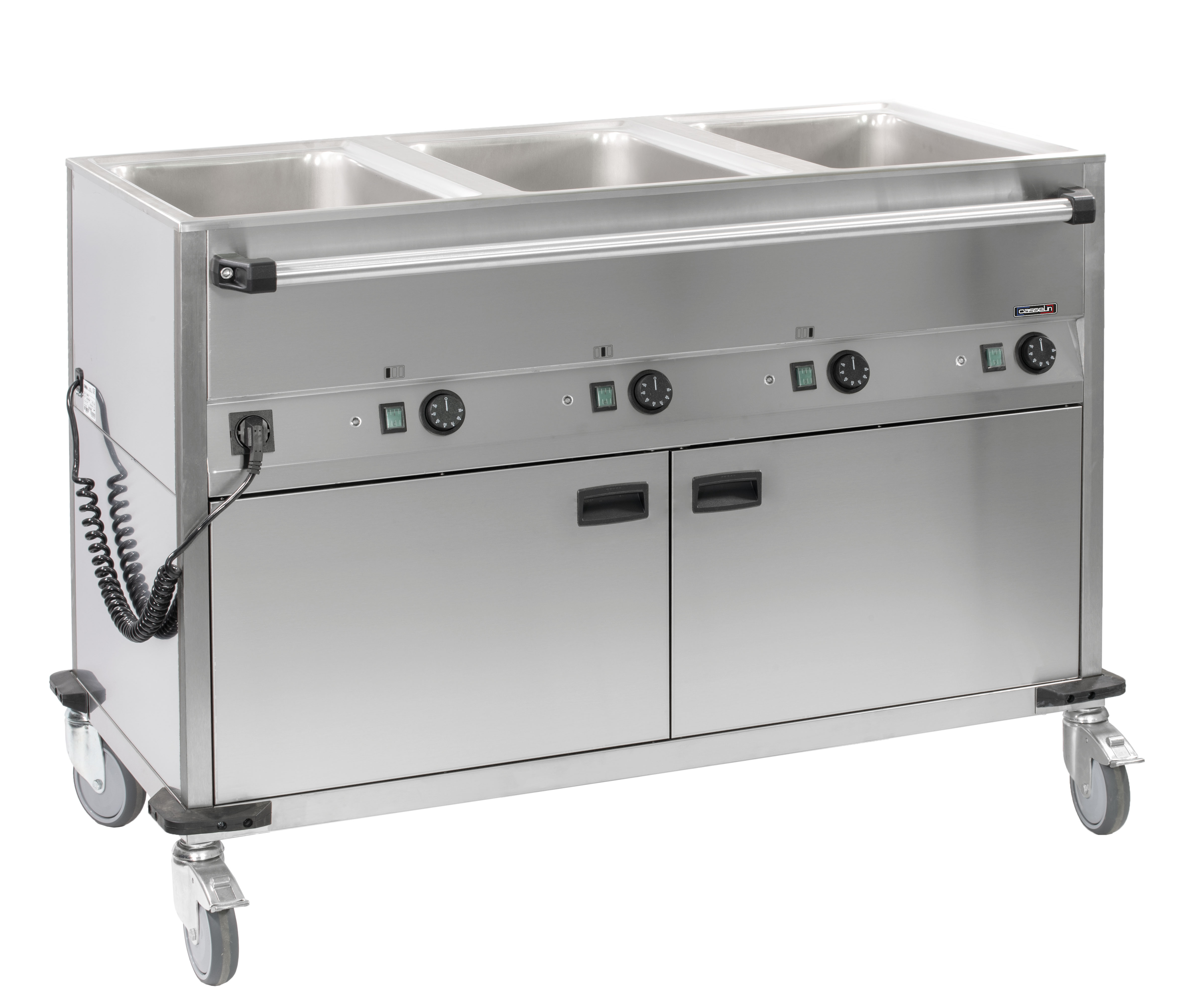 Chariot bain-marie à eau 3xGN 1/1 avec soubassement chauffant horizontal