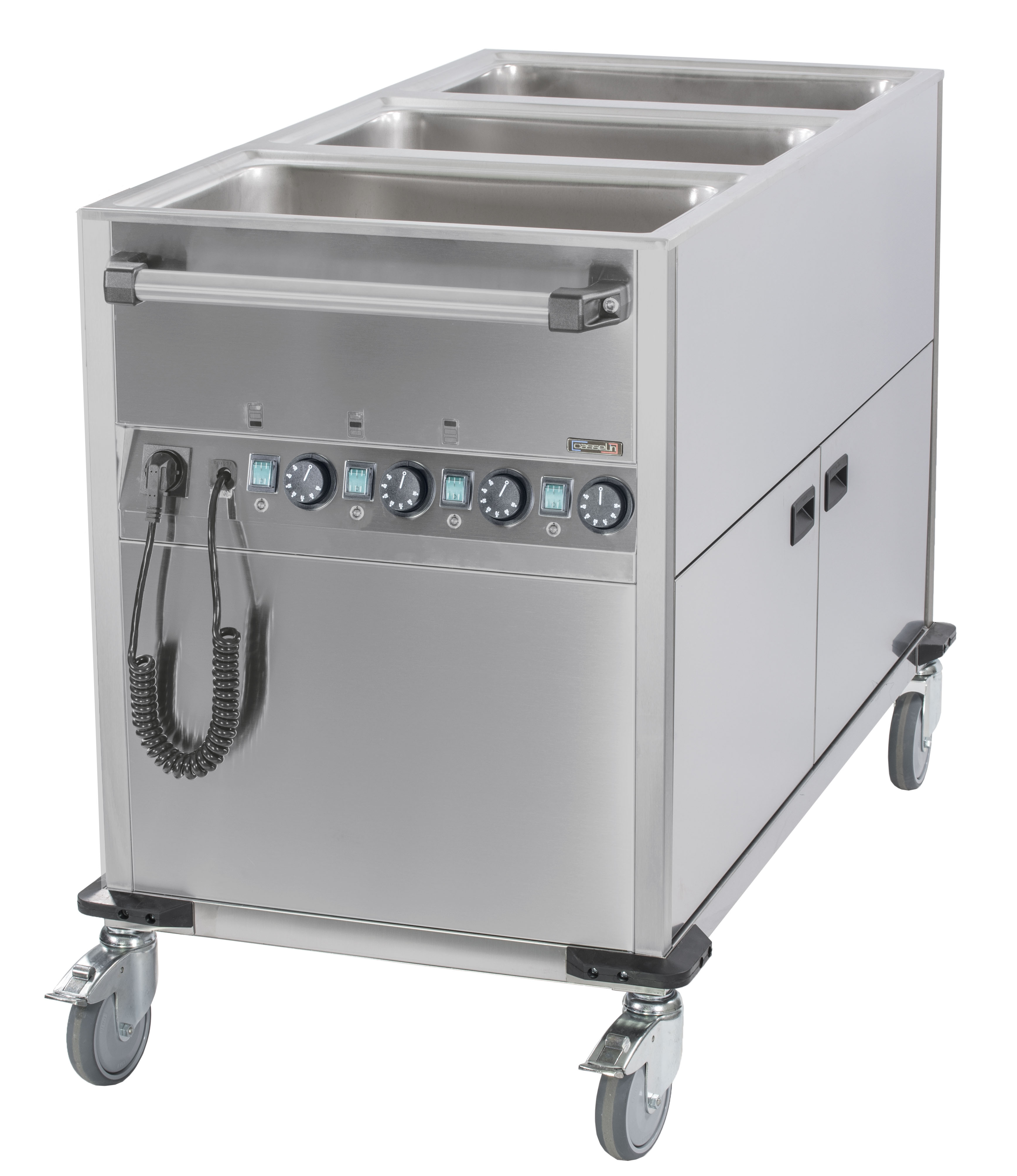 Chariot bain-marie à eau 3xGN 1/1 avec soubassement chauffant vertical